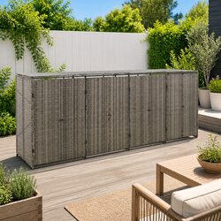 Quadruple Wheelie Bin Shed Grey Garden Waste Container Enclosure 274x80x117cm