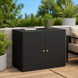 Garden Storage Cabinet Black Outdoor Poly Rattan Shed Tool Chest Waterproof