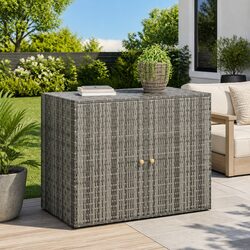 Garden Storage Cabinet Grey 100x55.5x80cm Outdoor Poly Rattan Shed Tool Chest