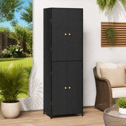 Garden Storage Cabinet Black Outdoor Poly Rattan Weatherproof 59x40x180cm