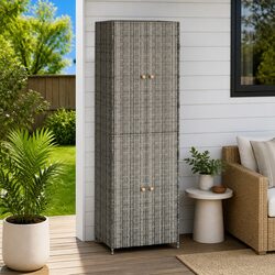 Garden Storage Cabinet Grey Outdoor Shed Poly Rattan Compartment Organizer