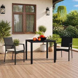 Outdoor Garden Chairs 2 pcs Black Poly Rattan with Cushions Patio Seating Set
