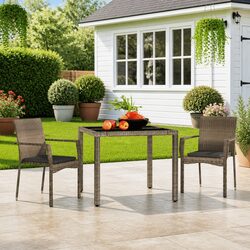 Outdoor Garden Chairs 2 Piece Grey Poly Rattan Seating with Cushions Patio