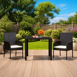 Outdoor Garden Chairs Set of 2 with Cushions Poly Rattan Patio Seating Black