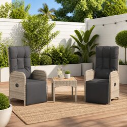 Outdoor Reclining Chairs 2 pcs Set Garden Patio Seating with Cushions Grey