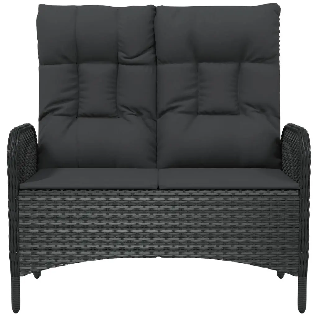 Reclining Garden Bench Adjustable Backrest 107cm Poly Rattan Cushions Black