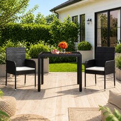 Outdoor Garden Table Glass Top Black 90x90x75cm Poly Rattan Patio Furniture