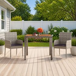 Garden Table Wooden Top Outdoor Patio Furniture Poly Rattan Grey 90x90x75cm
