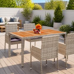 Garden Table Wooden Top Poly Rattan Outdoor Patio Furniture Grey 150x90x75cm