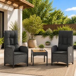 3 Piece Outdoor Garden Lounge Set Black Poly Rattan Furniture with Cushions