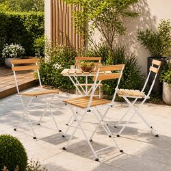 Folding Bistro Chairs 4 pcs Outdoor Garden Seating Acacia Wood Steel Frame