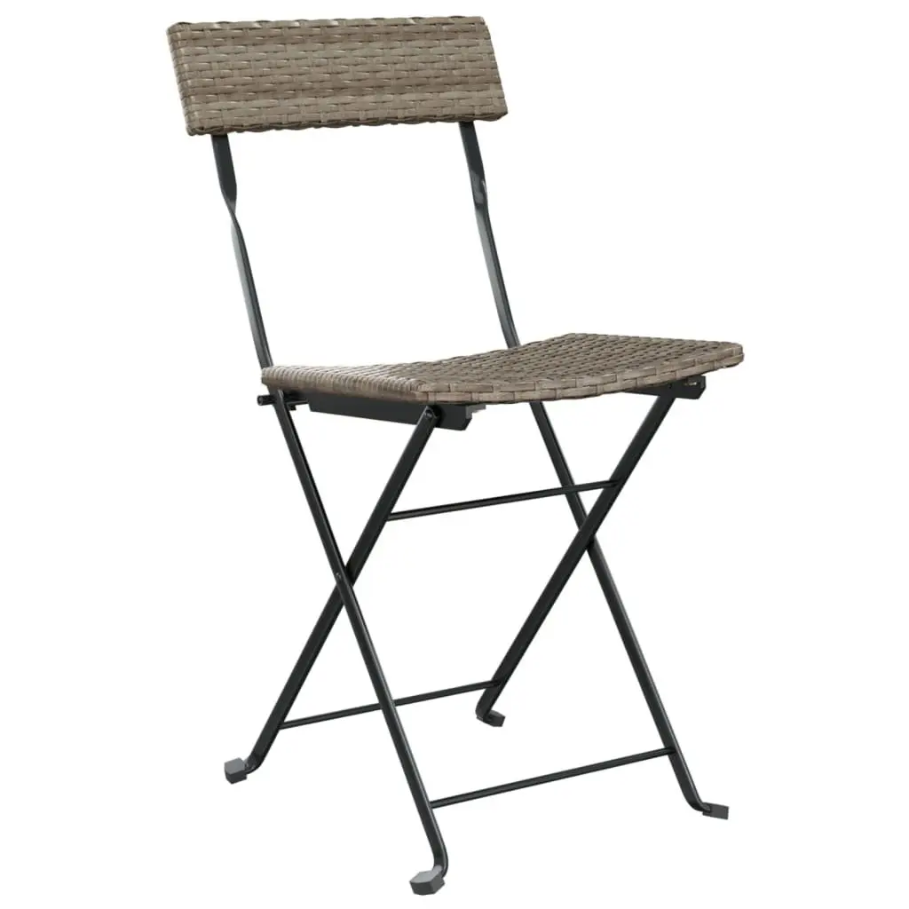 Folding Bistro Set 3 Piece Grey Poly Rattan Outdoor Garden Patio Dining Table