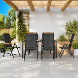 7 Piece Garden Dining Set Black Outdoor Furniture Patio Table Chairs Foldable