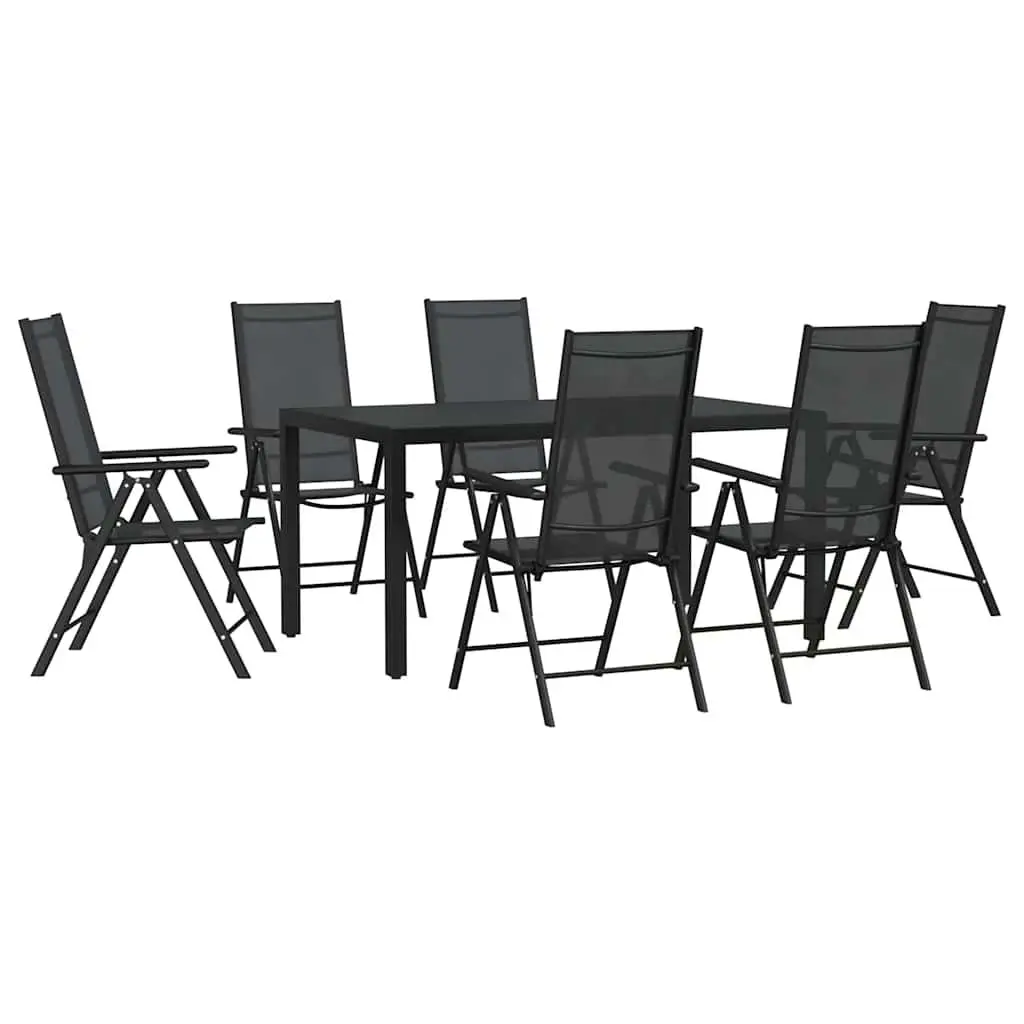 Garden Dining Set 7 Piece Black Outdoor Furniture Patio Table and Reclining Chairs