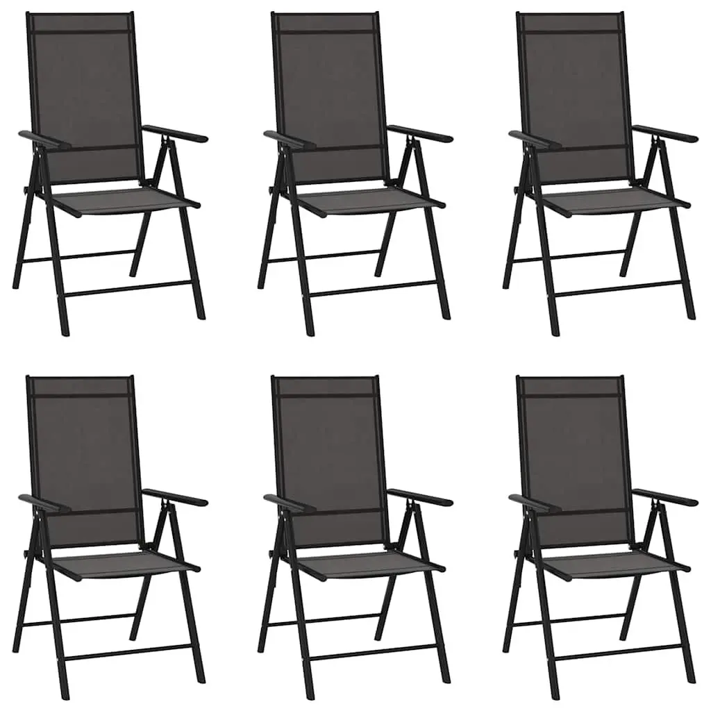 Garden Dining Set 7 Piece Black Outdoor Furniture Patio Table and Reclining Chairs