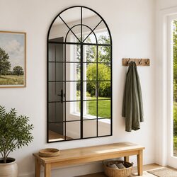 Wall Mirror Arch Black 80x140 cm Iron Frame Glass Decor Bedroom Hallway Living