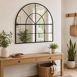 Wall Mirror Black Arch Iron Frame 100x90 cm Bedroom Hallway Bathroom Decor