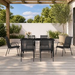 Garden Dining Set 7 Piece Black Steel Armchairs Table Textilene Outdoor Patio