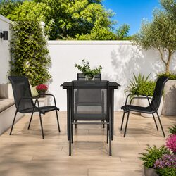 Garden Dining Set 5 Piece Black Steel Textilene Chairs Outdoor Patio Furniture