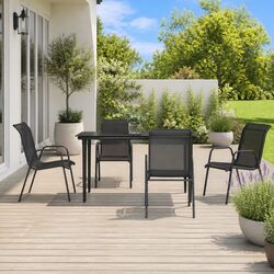 Outdoor Dining Set 5 Piece Garden Furniture Black Steel Textilene Chairs Table