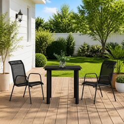 Garden Dining Set 3 Piece Outdoor Furniture Black Steel Textilene Armchairs
