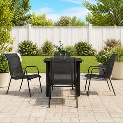 Outdoor Garden Dining Set 5 Piece Black Steel Textilene Chairs Table Patio