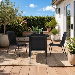 Garden Dining Set 5 Piece Outdoor Furniture Black Steel Textilene Chairs Table
