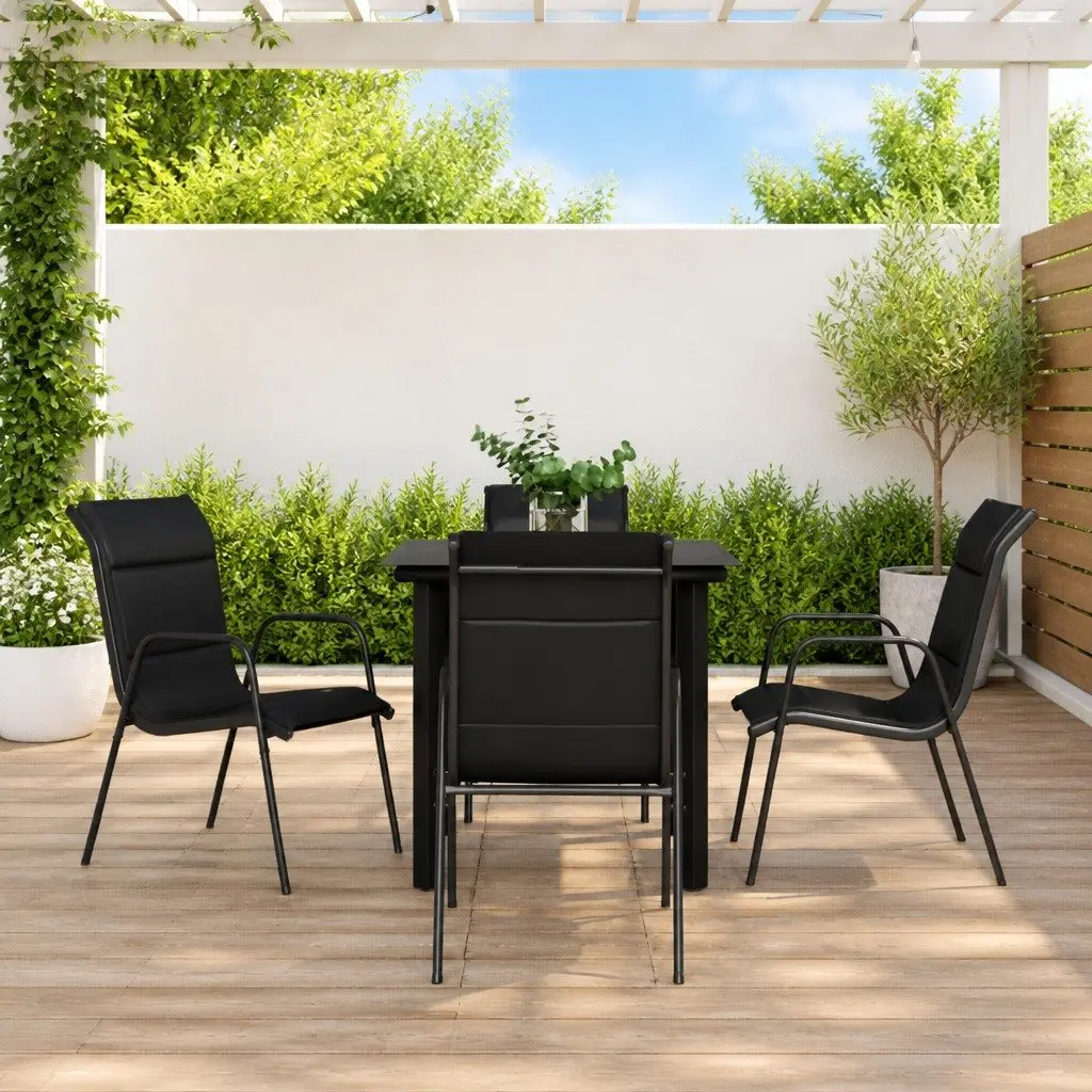 Garden Dining Set 5 Piece Black Outdoor Furniture Armchairs Table Patio