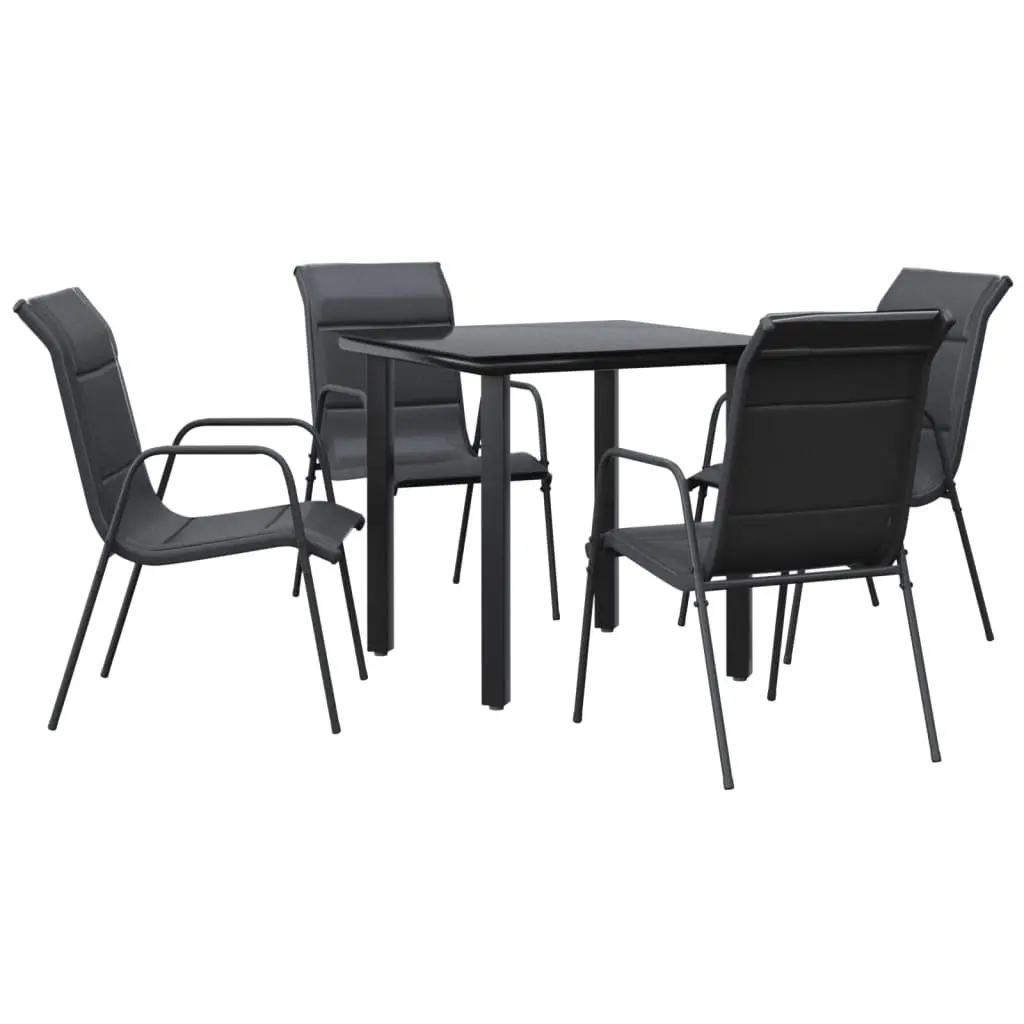 Garden Dining Set 5 Piece Black Outdoor Furniture Armchairs Table Patio