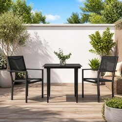 Garden Dining Set 3 Piece Outdoor Table Chairs Black Steel Textilene Patio