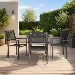 Garden Dining Set 5 Piece Outdoor Furniture Black Steel Textilene Chairs Table