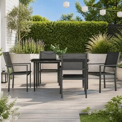 Garden Dining Set 5 Piece Outdoor Furniture Black Steel Chairs Table Patio
