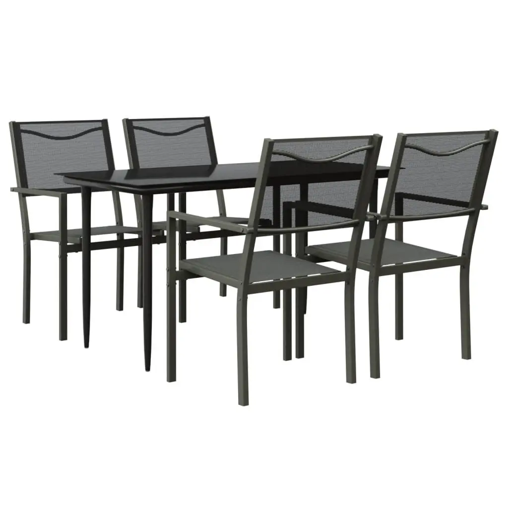Garden Dining Set 5 Piece Outdoor Furniture Black Steel Chairs Table
