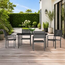 Garden Dining Set 5 Piece Black Steel Textilene Chairs Table Outdoor Furniture