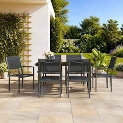 Garden Dining Set 7 Piece Outdoor Furniture Black Steel Textilene Chairs Table