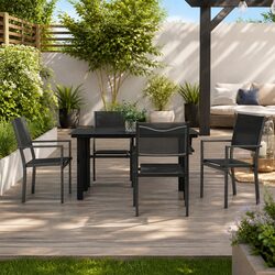 Garden Dining Set 5 Piece Black Steel Textilene Chairs Table Outdoor Patio