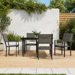 Garden Dining Set 5 Piece Black Steel Textilene Chairs Table Outdoor Patio