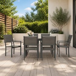 Garden Dining Set 7 Piece Outdoor Furniture Black Steel Textilene Chairs Table