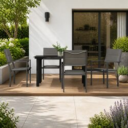 5 Piece Garden Dining Set Black Steel Textilene Outdoor Patio Furniture Table