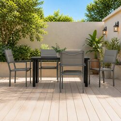 Garden Dining Set 5 Piece Black Steel Textilene Chairs Table Outdoor Patio