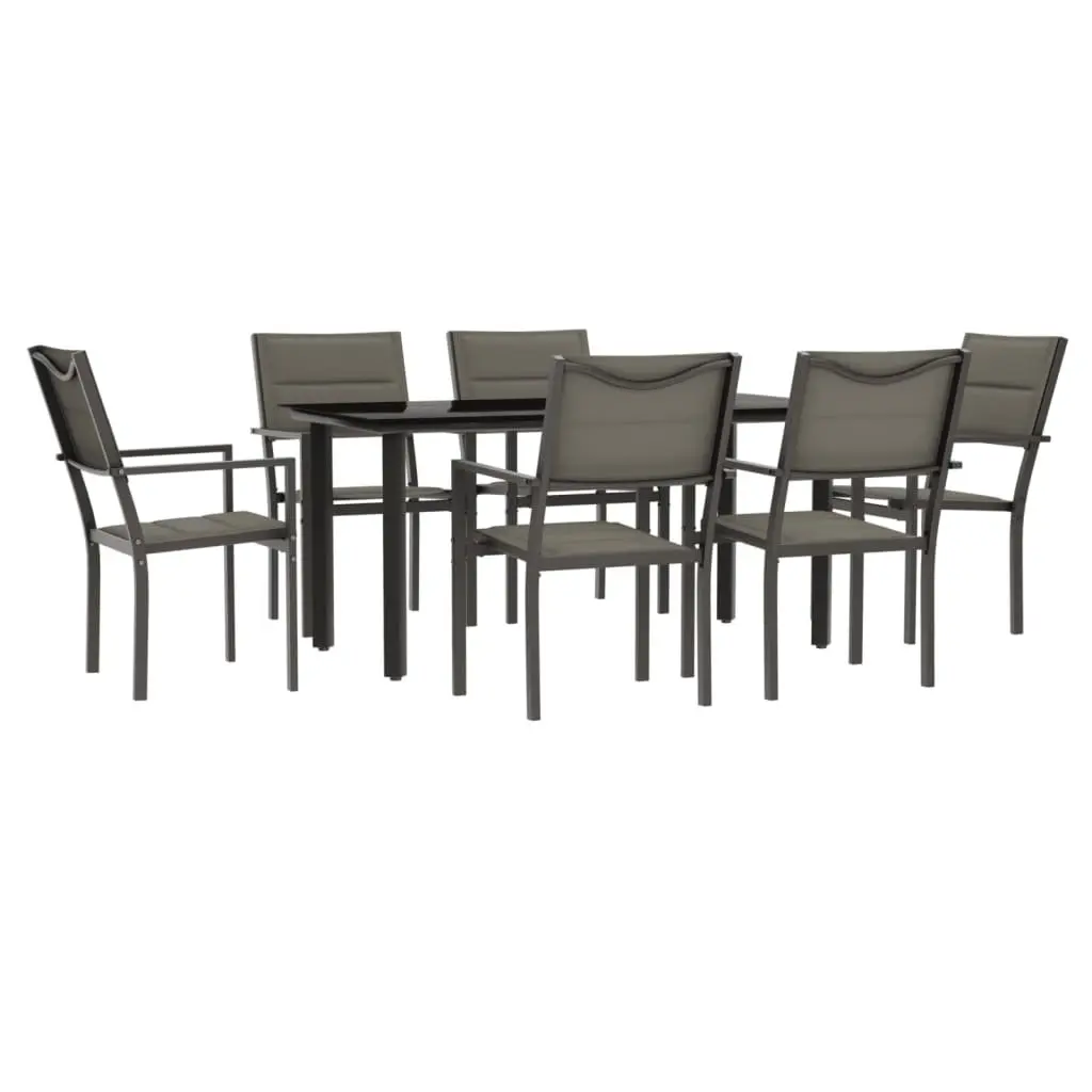 7 Piece Outdoor Garden Dining Set Black Steel Chairs Table Patio Furniture