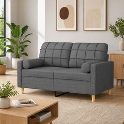 2-Seater Sofa Grey Fabric Modern Lounge Couch Living Room Furniture with Pillows