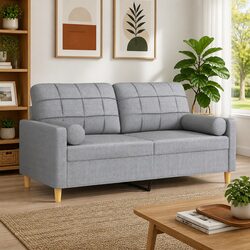 2-Seater Sofa Light Grey Fabric Modern Living Room Lounge Couch with Pillows