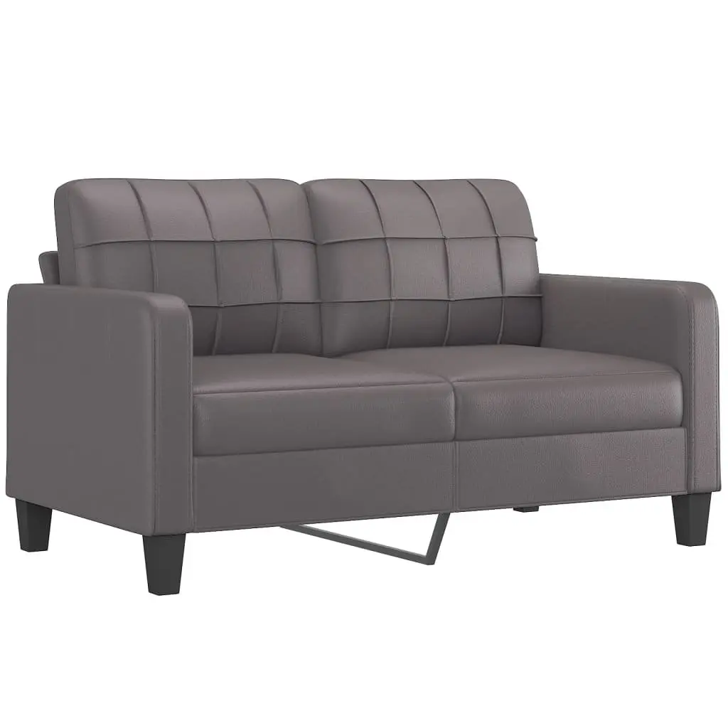 2-Seater Sofa Grey Faux Leather Lounge Couch with Throw Pillows 140cm