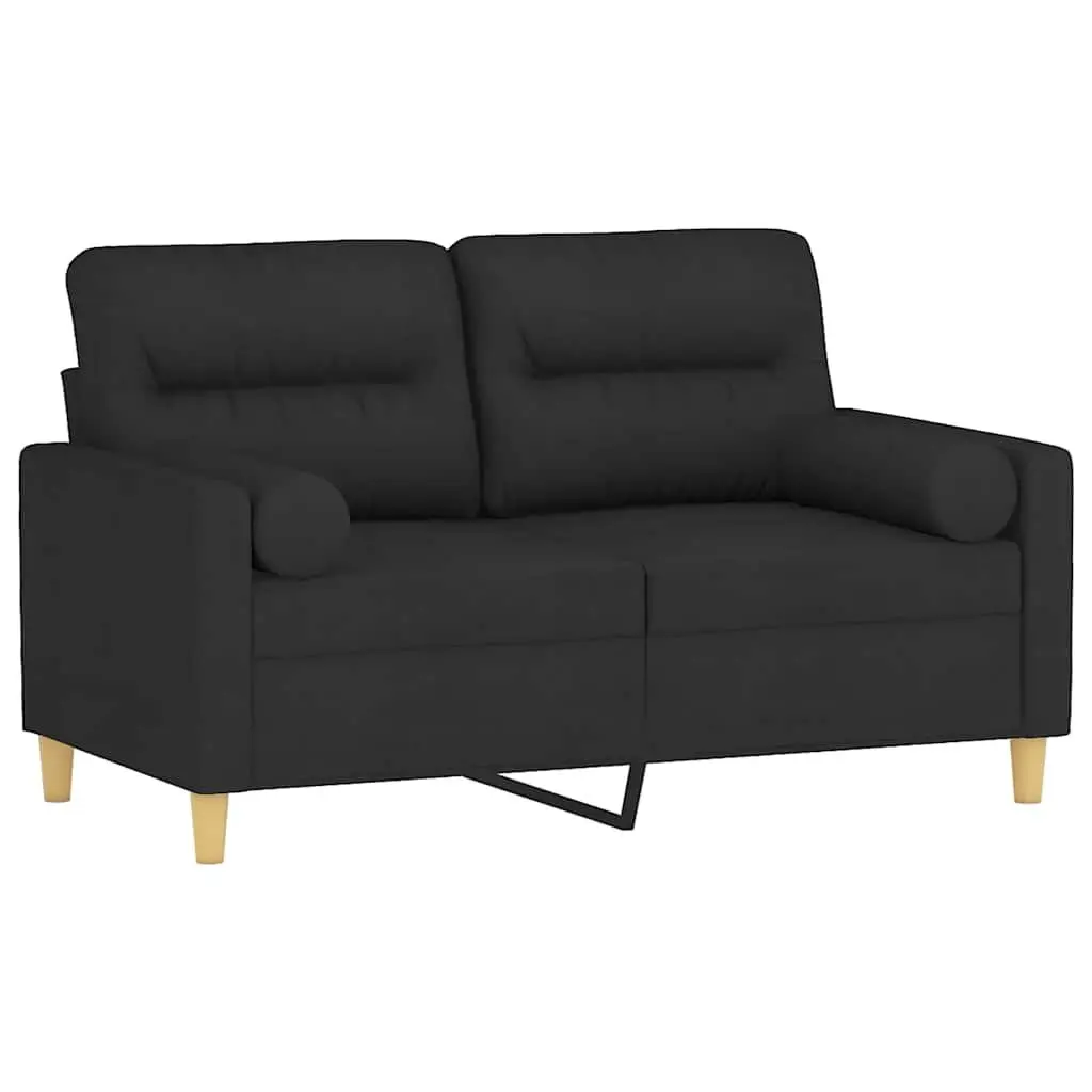 2-Seater Sofa Black Fabric Modern Lounge Couch with Throw Pillows 120cm