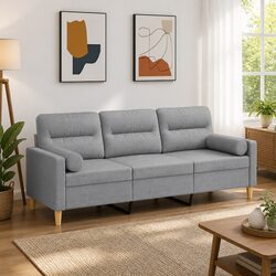 3-Seater Sofa Light Grey 180cm Modern Lounge Fabric Couch with Throw Pillows