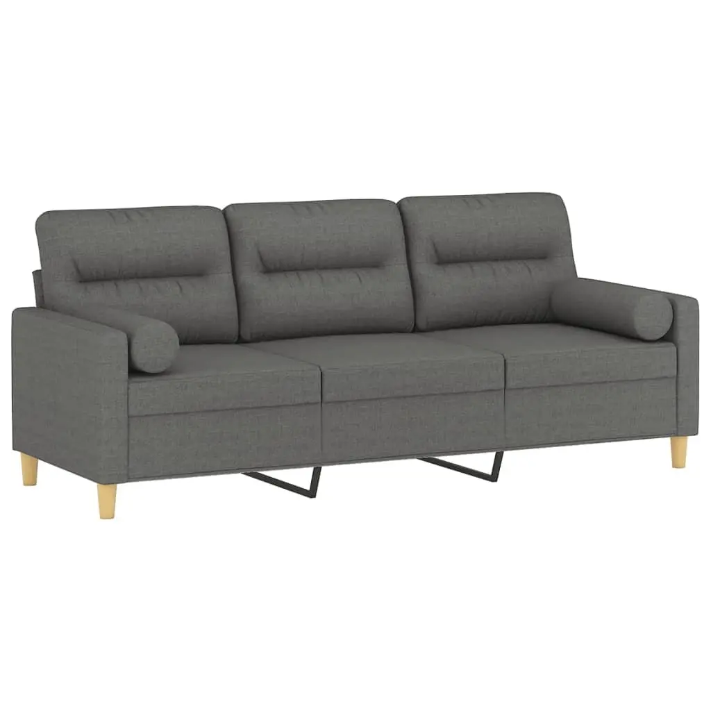 3-Seater Sofa Dark Grey Fabric 180cm Lounge Couch with Throw Pillows