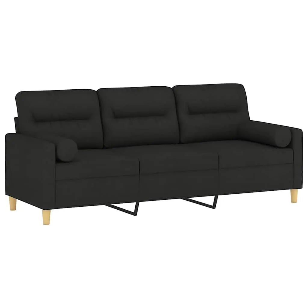 3-Seater Sofa Modern Black Fabric 180cm