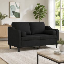 2-Seater Sofa Black 120cm Modern Design Fabric Lounge with Throw Pillows