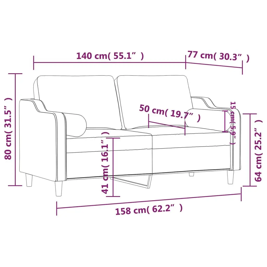 2-Seater Sofa Light Grey 140cm Fabric Lounge Couch with Throw Pillows